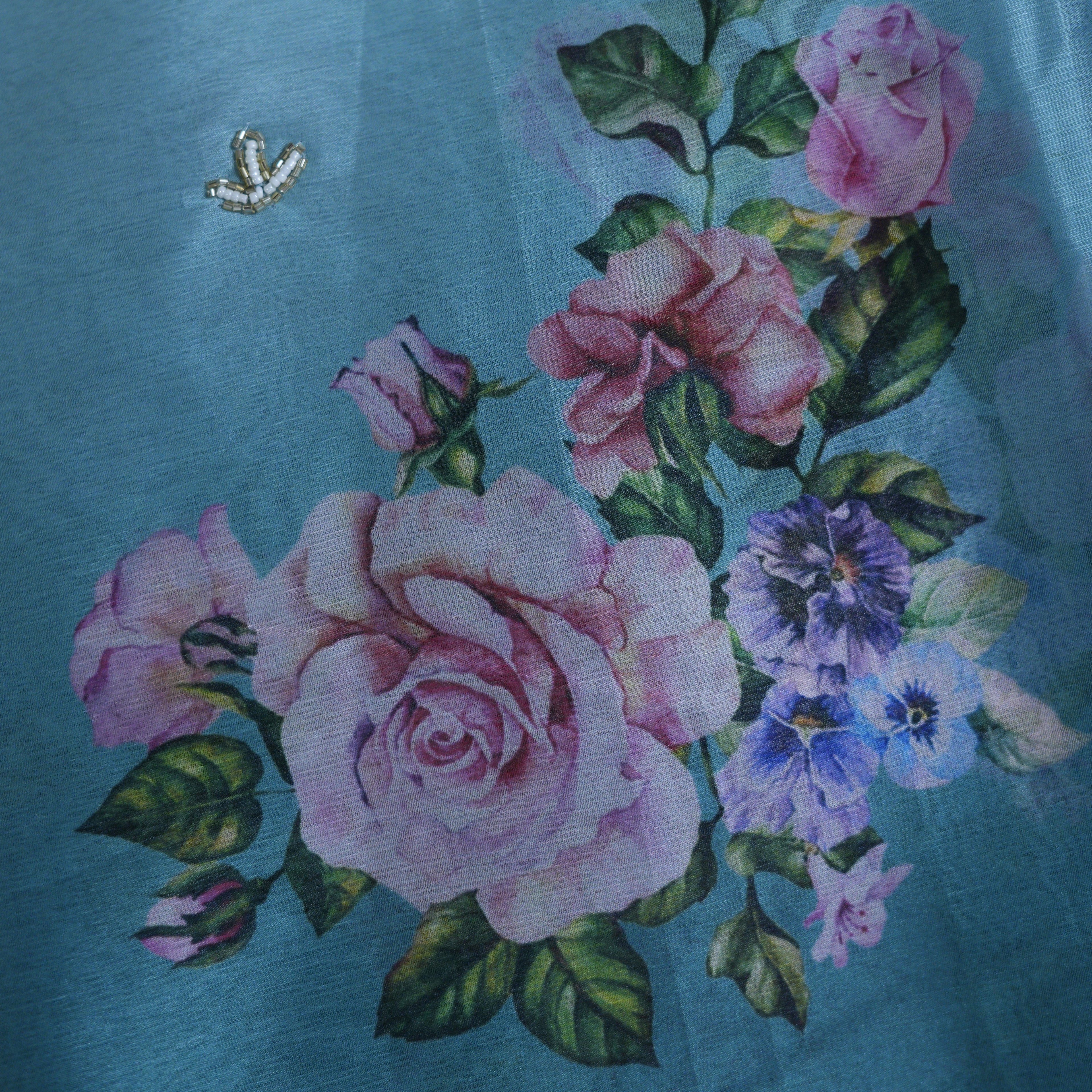 Emerald Ombre Floral Georgette Saree with Pearl & Khatli Handwork