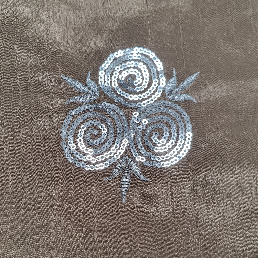 Golden Brown Sequence Roses Pure Chinnon Silk Saree